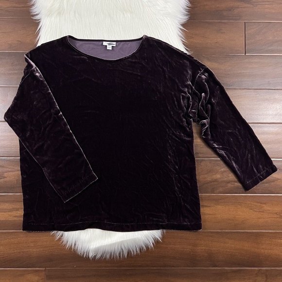 J. Jill Size Medium Fig Velvet Silk Blend Long Sleeve‎ Top - Picture 1 of 8